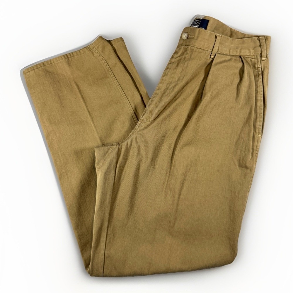 Polo Ralph Lauren Pleated Khaki Pants Mens Cotton Tan Classic Fit Chinos 34x34